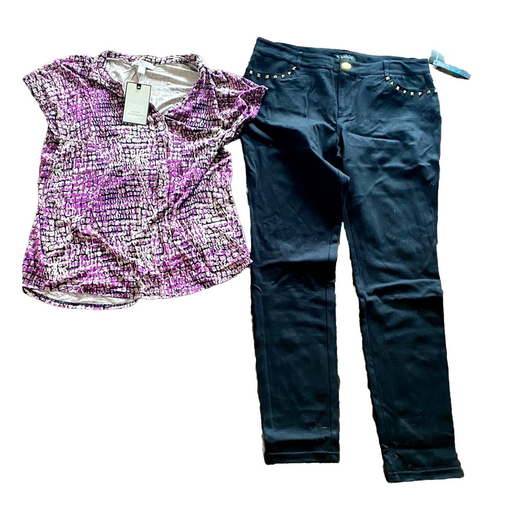 NWT INC International Concepts 14 Stretch Pants Dana Buchman L Top Outfit Lot